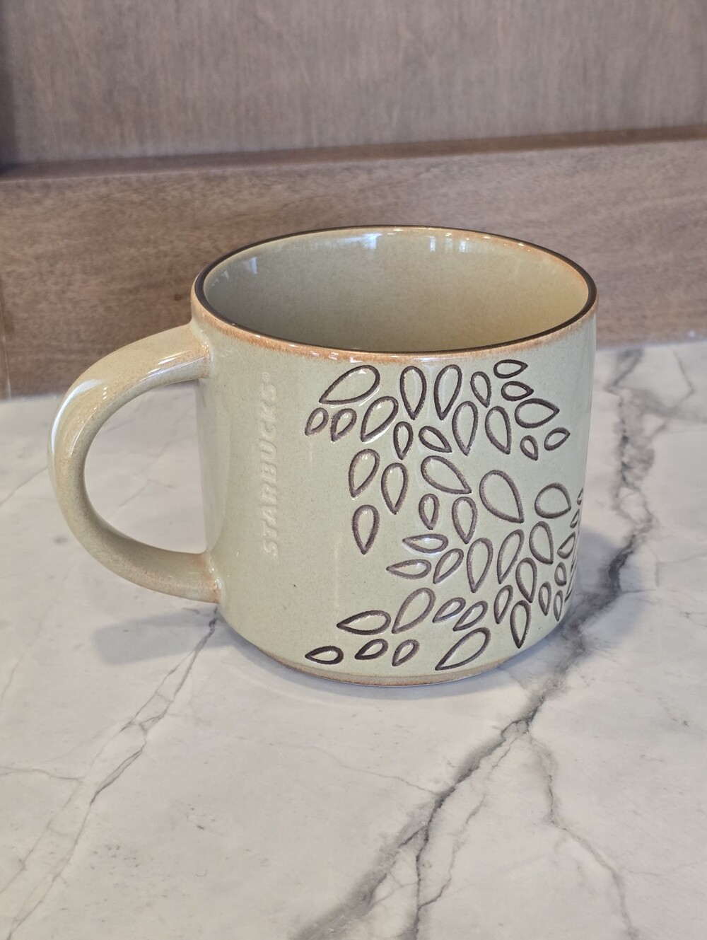 Starbucks Coffee Mug Brown Leaf Pattern Leaves Cup 2013 Embossed 14oz